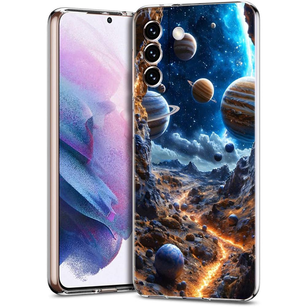 Transparente Handyhülle für Samsung Galaxy S25 S24 S23 S22 S20 S21 FE Ultra S24 S23 S10 S10E Plus 5G Cartoon Planetenmuster