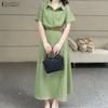 ZANZEA Women Short Sleeve Blouse and Long Skirts Casual Stripr Print Two Piece Sets