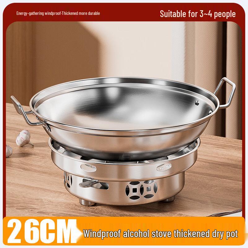 Portable Stainless Steel Alcohol Hot Pot Stove with Windproof Burner