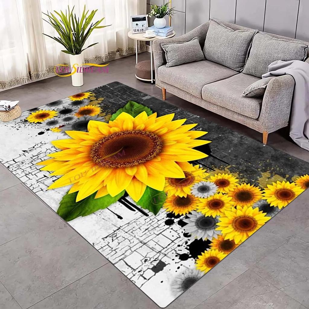 Koberec 3D Daisy Flowers Butterflies Velkoplošné koberce Barevný Butterfly Sunflower Koberec do obývacího pokoje Ložnice Herna Domácí dekorace