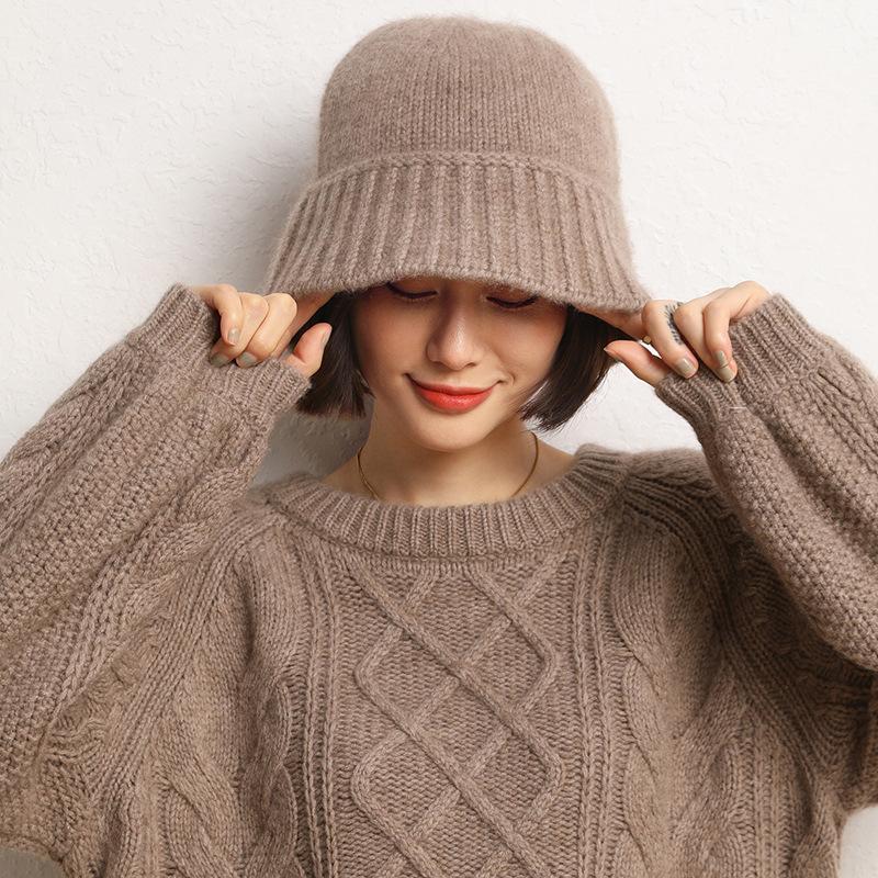 Cashmere Autumn and Winter New Women's Korean-style Flat Thickened Simple Fisherman Hat Top Knitted Hat