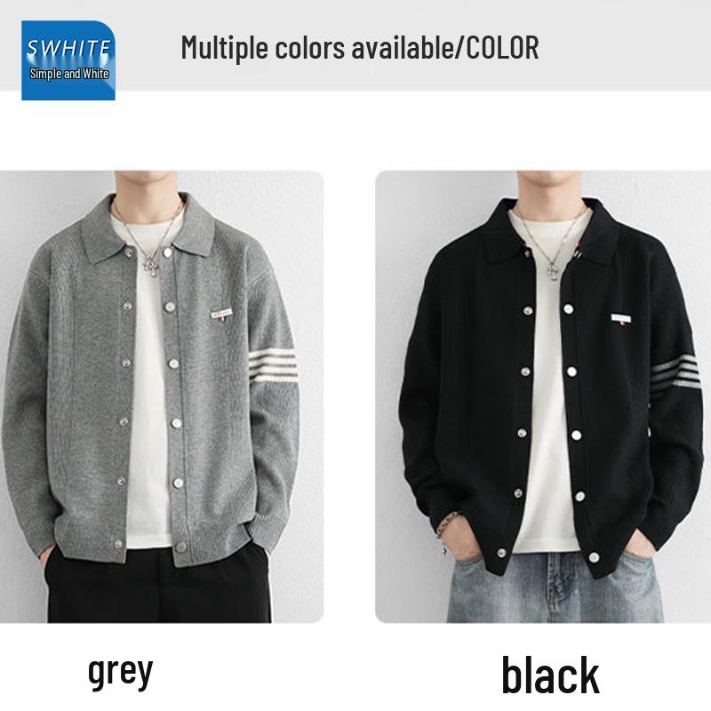 Men's Contrast Collar Knit Cardigan - Casual Fall/Spring Jacket