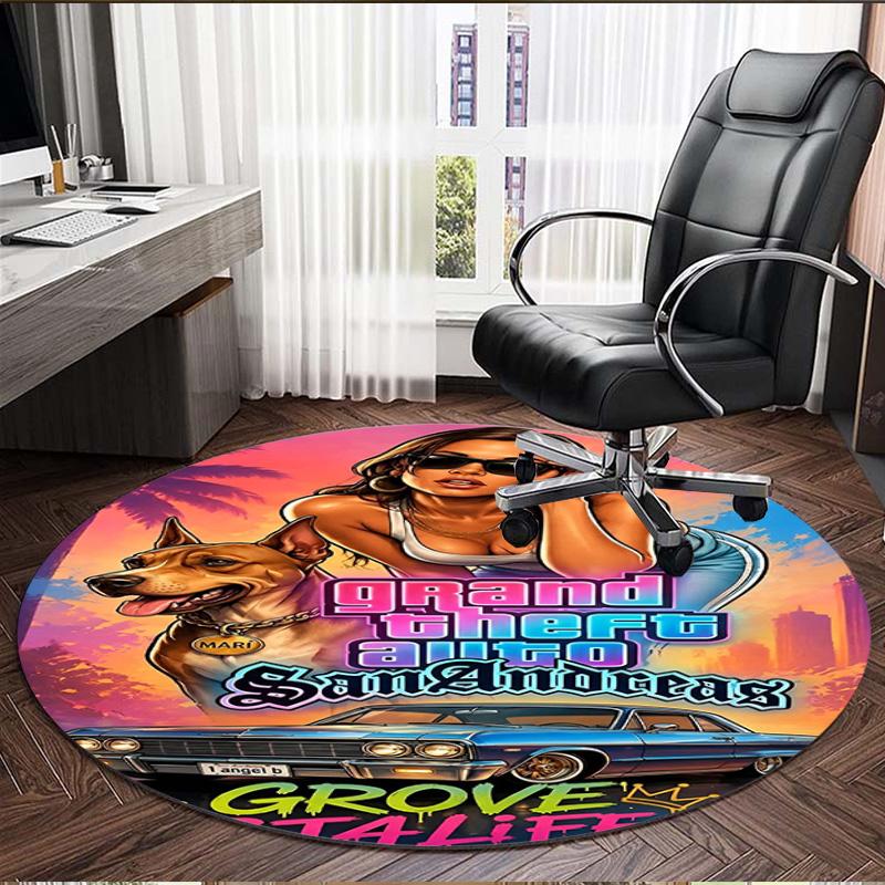 Grand Theft Auto VI Print Round Rug, Washable Floor Carpet, For Entryway Dorm Laundry Room Office Study, Home Decor Birthday Christmas Gift