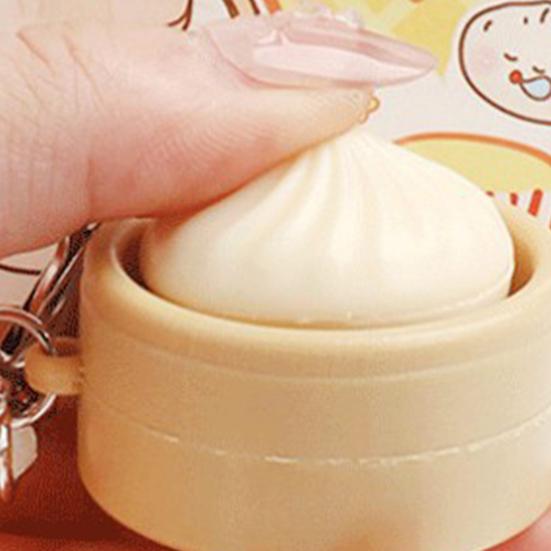 Creative Steamed Bun Keychain Squeeze Toy Soft Decompression Fidget Pendant with Popper Buttons