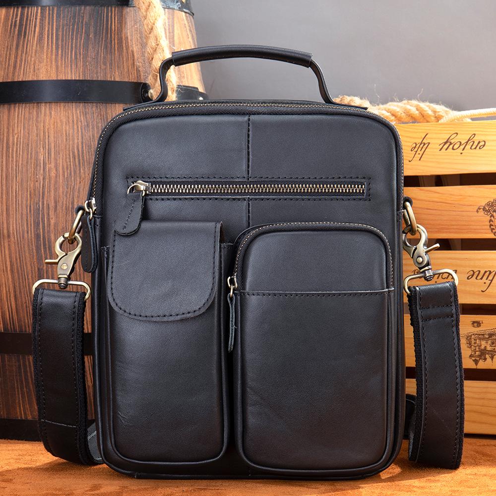 

Винтажная мужская сумка-мессенджер кроссбоди из кожи Crazy Horse Marronte чёрный