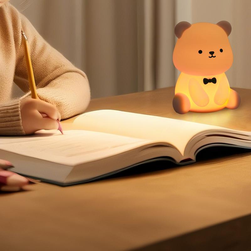 Bear Night Light | Silicone Dimmable Nightlight | Cartoon Bear Atmosphere Night Light Timing Sleep Light for Bedside Decor