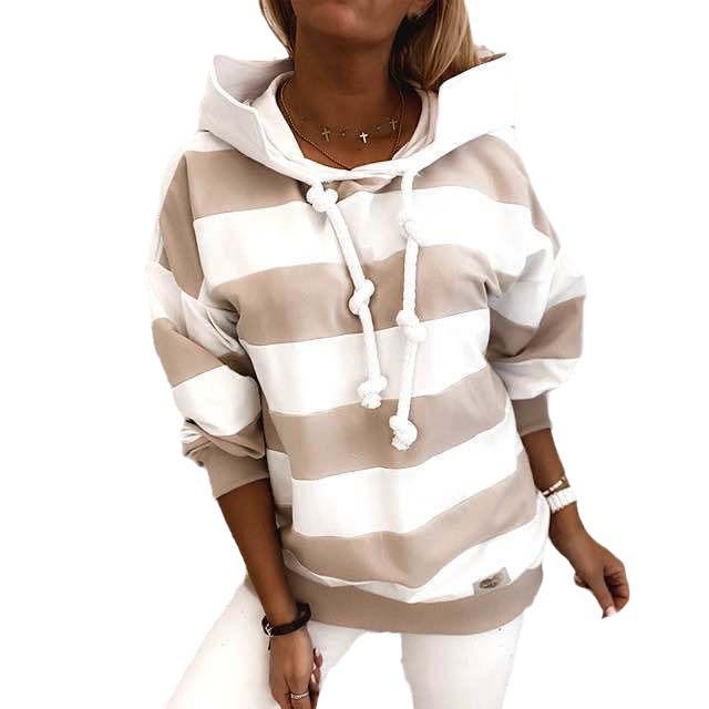 Damen Gestreiftes Langarm Herbst Sweatshirt - Dünnes Oberteil