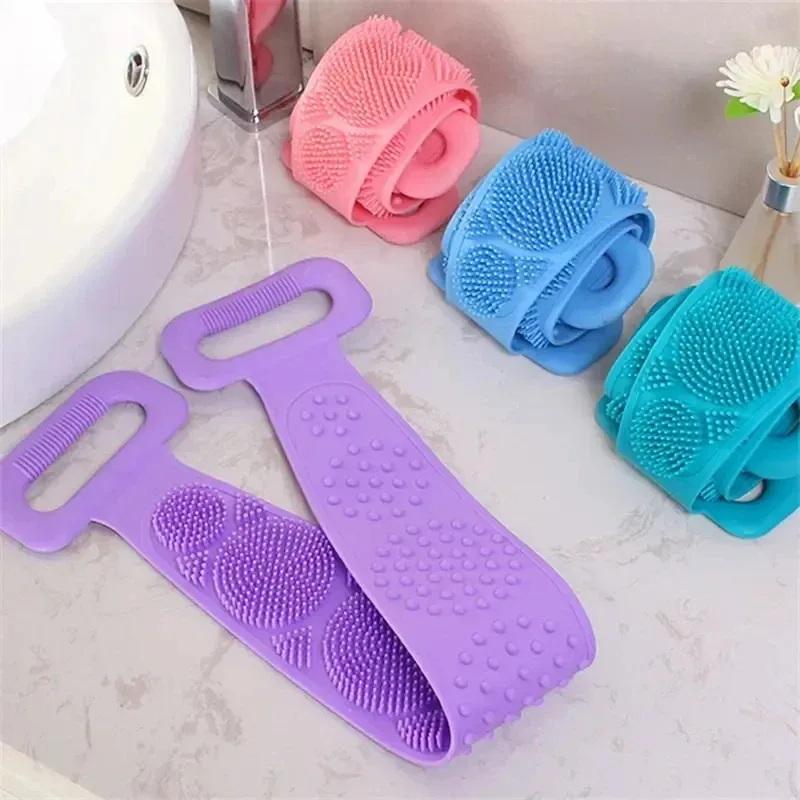 Silicone Body Shower Brush Long Extended Back Scrubber Belt Soft Exfoliating Massage for Gentle Peeling Skin Clean Home Bathing Use
