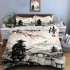 Samurai with Cherry Blossoms Landscape Bedding Set for Kids Luxury Gift 3pcs Digital Print Comforter Set Soft Comfortable
