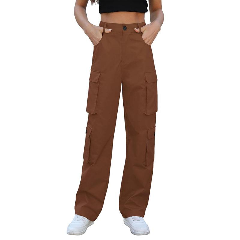 Women High Waisted Cargo Pants Y2K Trousers Wide Leg Casual Pants with 8 Pockets