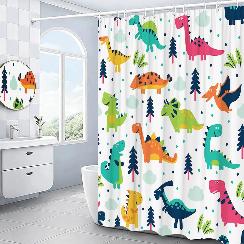

Cartoons Animals Shower Curtains Cute Dinosaurs Fish Funny Cats Dogs Paw Prints Bathroom Decor Accessories Fabric Bath Curtains 90x180cm-35x70in