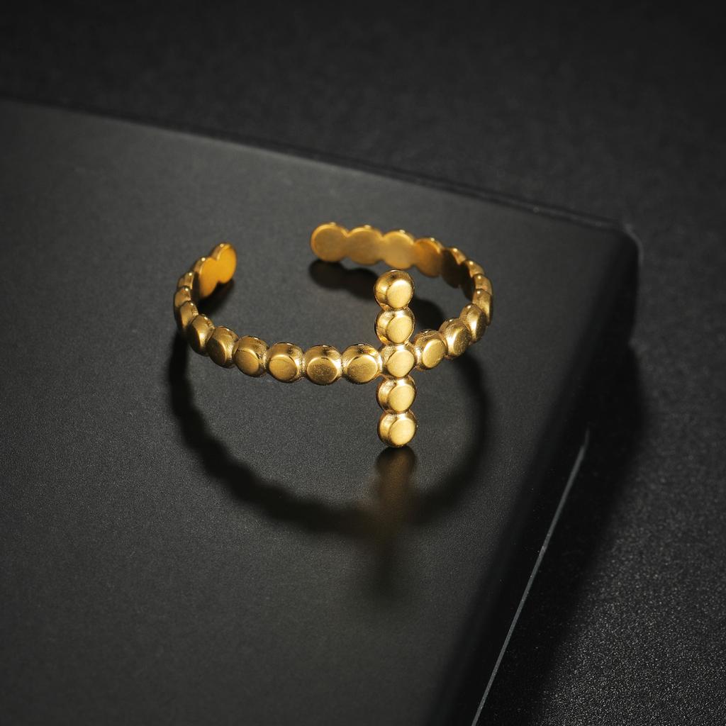 Minimalist Style Cuff Ring Gold Color Trendy Cross Match Daily Outfits Party Accessory Adjustable