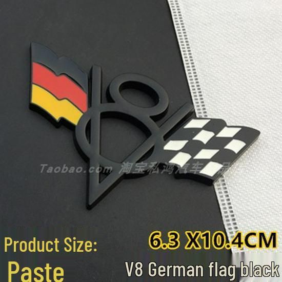 V8 Metal Car Decals for Chevrolet, Dodge, Jeep Tailgates - Includes American, German, British Flags
