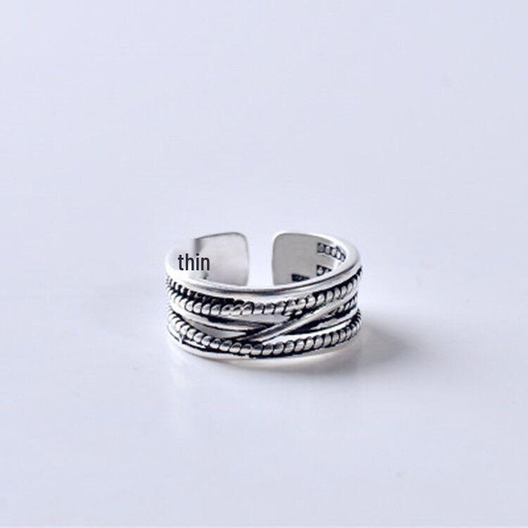 Korean Wrapped Cable Knit Multi-Layer Retro Adjustable Silver Ring Open Adjustable