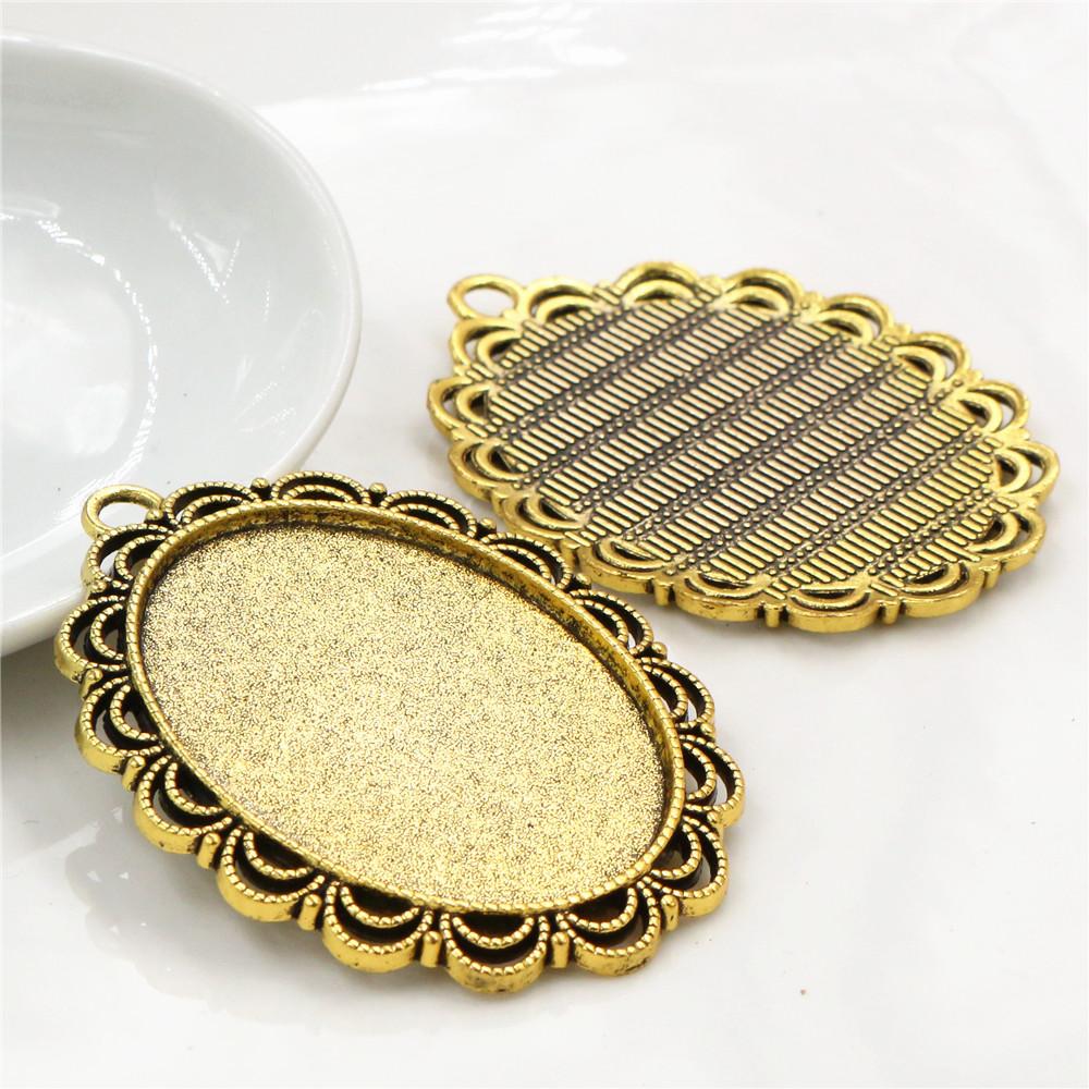 5 Stück 30x40mm Innenmaß 7 Farben Vergoldete Cabochon-Fassung Anhänger Charms