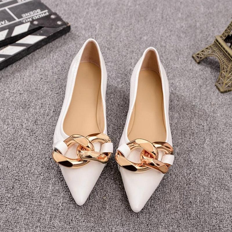 Fashion Flat Shoes for Women 2025 Spring and Autumn New Pointed Toe Metal Chain Fashion Flat Casual Plus Size Women's Shoes
