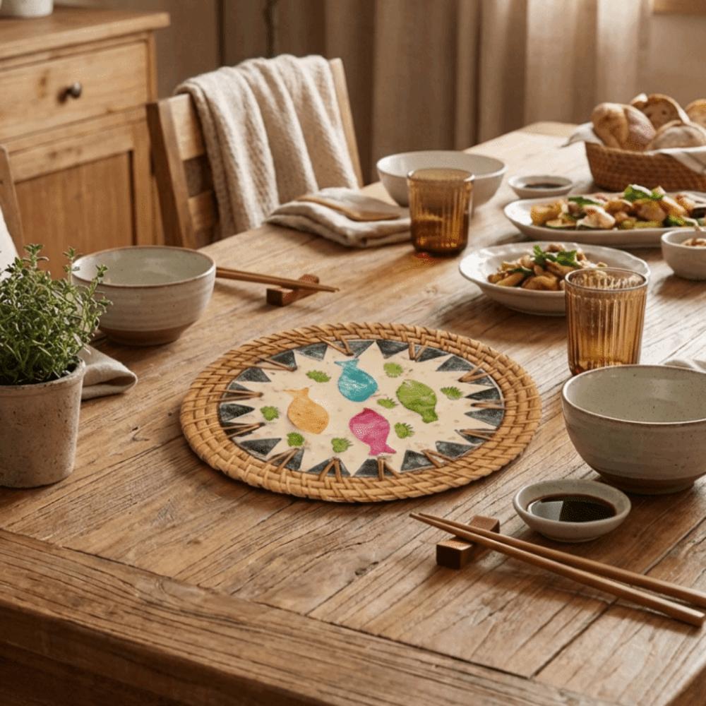 Geweven Textuur Rotan Vlechtwerk Onderzetter Handgeweven Warmte-Isolerende Pad Creatieve Schelp Matten Hotel
