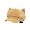 Solid Color Cat Ear Hat Woolen Octagonal Cap Fashion British Beret Hat  Autumn Winter