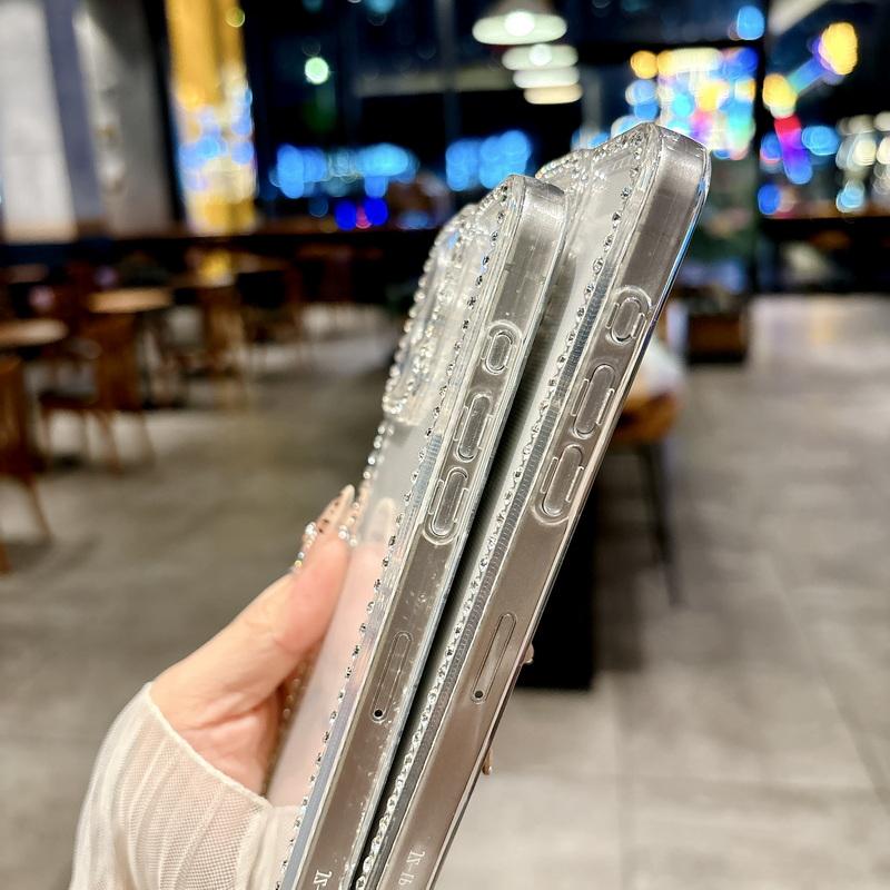 Diamond Frame Clear Slim Case Shell For iPhone 16 Pro Max 15 Pro 14 13 12 11 Soft TPU Shockproof Lens Protection Transparent Cover