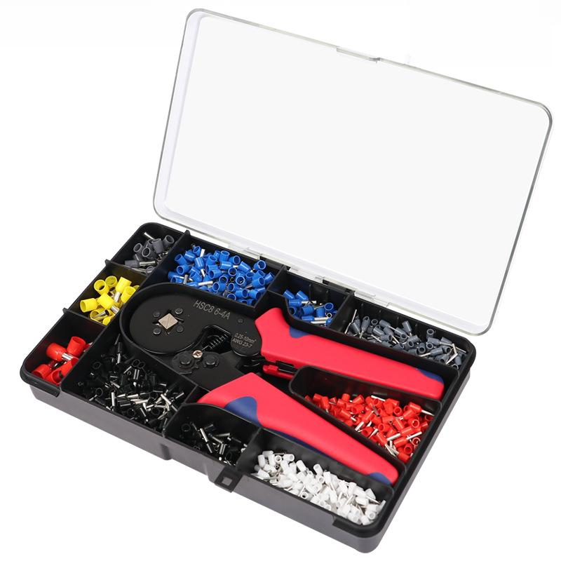 1200pcs Cold Crimp Terminal Set Crimping Pliers HSC8 6-4 6 Sets European Pipe Type Terminal Block Set