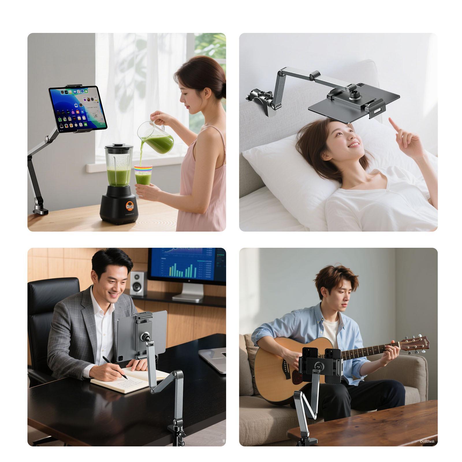 

Aluminum Alloy Rotating Phone & Tablet Holder Stand for Desktop Streaming & Viewing A99 Arm Phone Holder - Gray