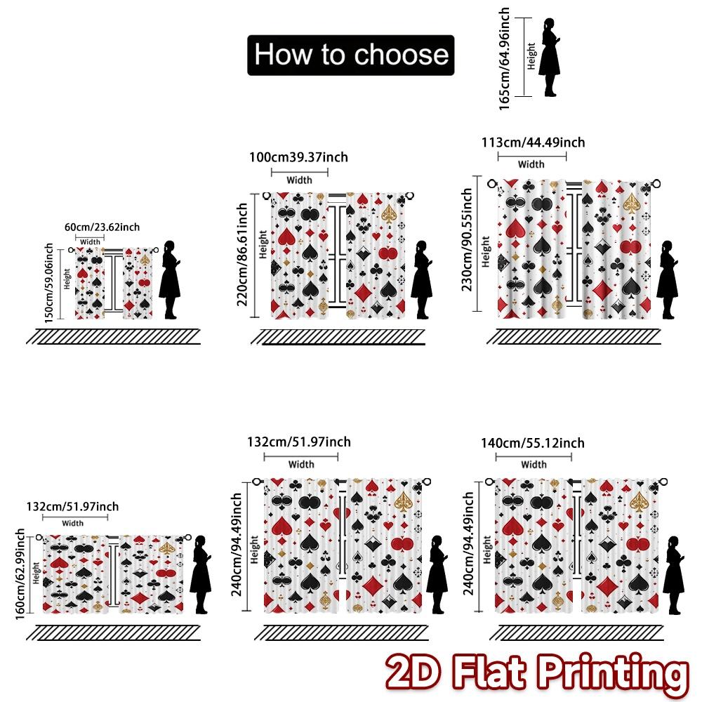 2D FLAT PRINTING 2pcs Curtains (Without Rod) Playing Card Symbols Popular Contemporary Curtains Versatile Polyester Fabric
