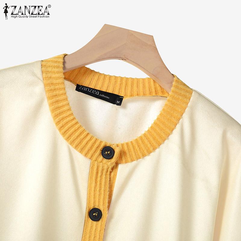 ZANZEA Womens Round Neck Long Sleeve Casual Stripe Blouse