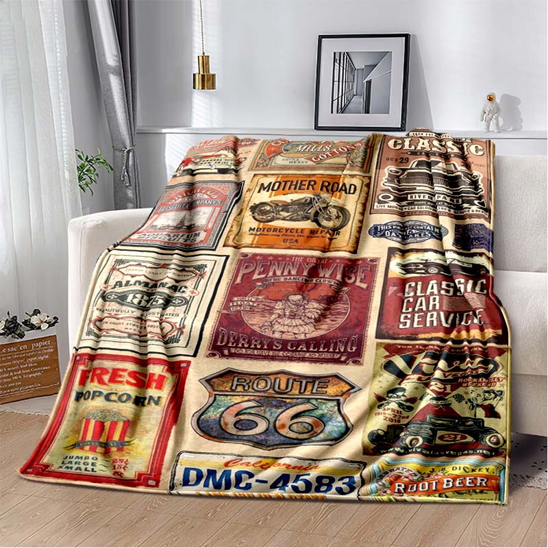 HD Vintage Route 66 Americká Historická Mateřská Silnice Tištěnádeka Domácí Extra Velká Měkká Potah na Rozkládací Pohovku Cestovnídeka Dárek