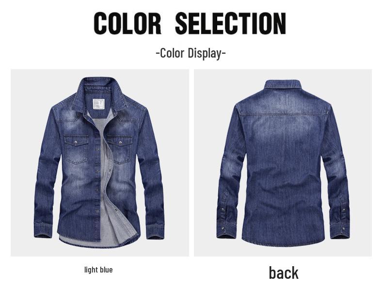 Jesienna męska koszula robocza retro z długim rękawem z spranej bawełny 65J22.