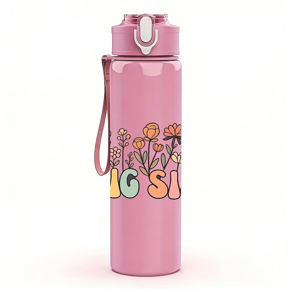 1PC Big Sis Flower Art 750ml Color Plastic Sports Water Bottle Leakproof Flip Straw Lid Suitable for Sports Office Home Use