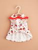 Strawberry - Printed Dog Dress with Red Ruffled Collar, Cute Fruit Pattern Pet Clothes, Sweet Princess Dress for Small Dogs