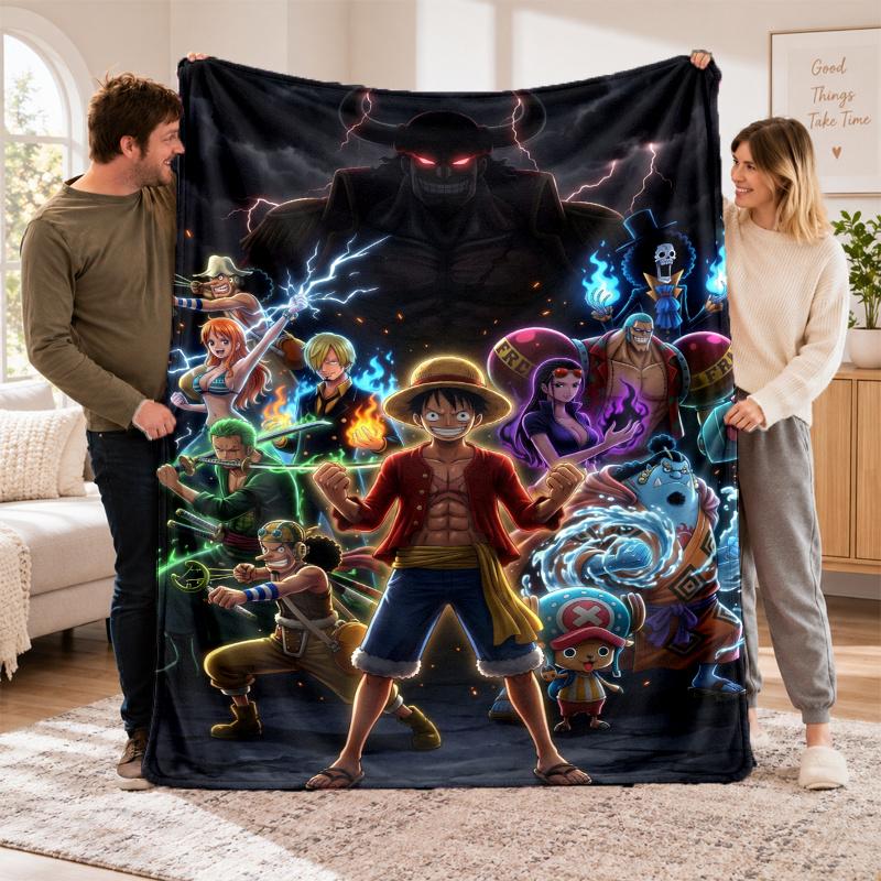 Flannel Fleece Blanket with One Piece Design, Soft Lightweight Throw for Bed Sofa Travel