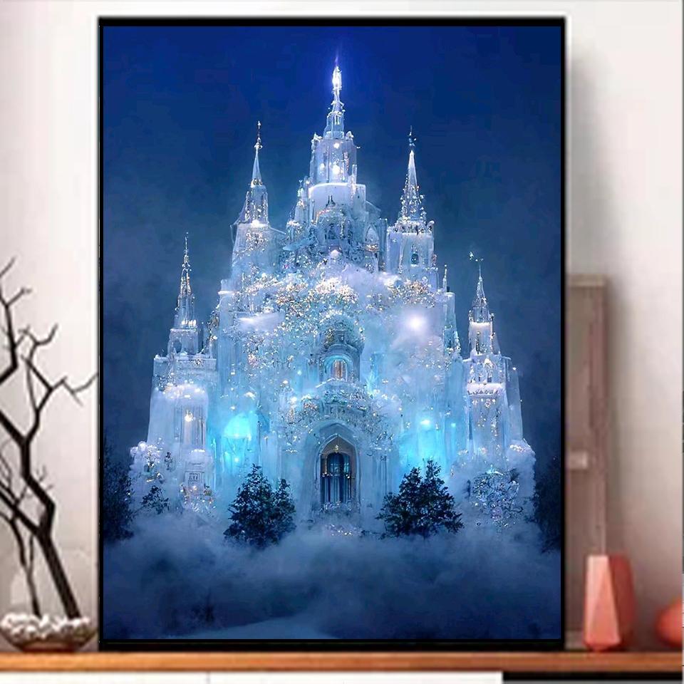 5D DIY Malowanie Diamentowe Mozaika Sen Blask Księżyca Zamek Krajobraz Haft Krzyżykowy Obraz Dekoracja Domu Prezent