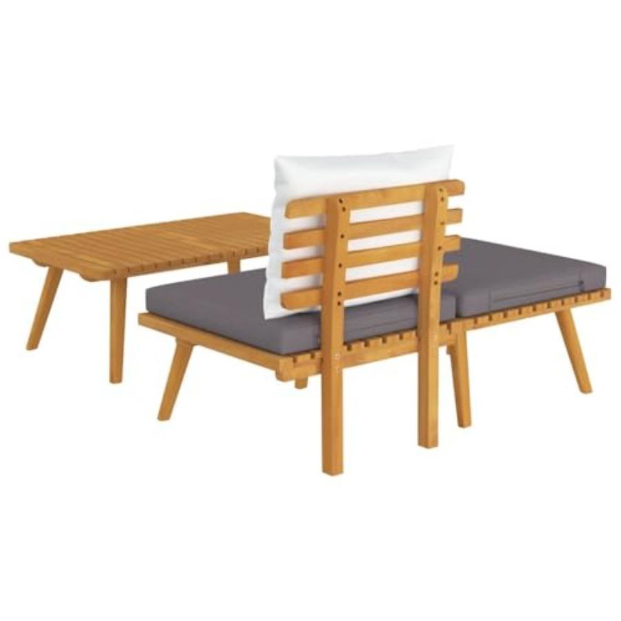3 Piece Outdoor Sectional Sofa Set Dark Grey White Solid Acacia Wood 23.6 x 35.4 x 13.8 in Weathered Finish Garden Loveseat Pat