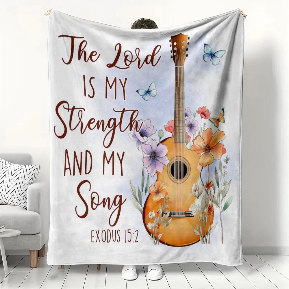

Guitar flower butterfly Flannel printed blanket suitable for all seasons suitable for living room office sofa and travel 75x100cm