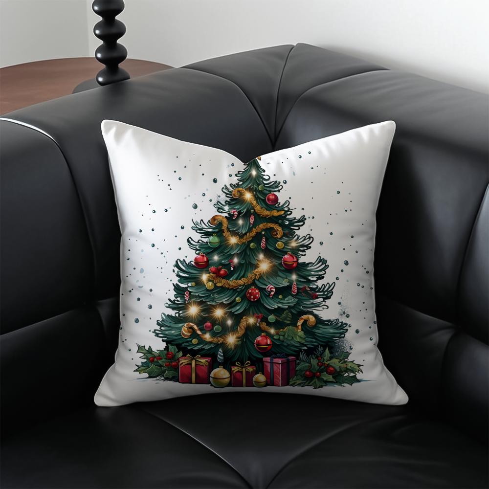 CChristmas Tree Cushion Cover Pillow Case Antidustmite Invisible Zipper Silky Plush Cushion