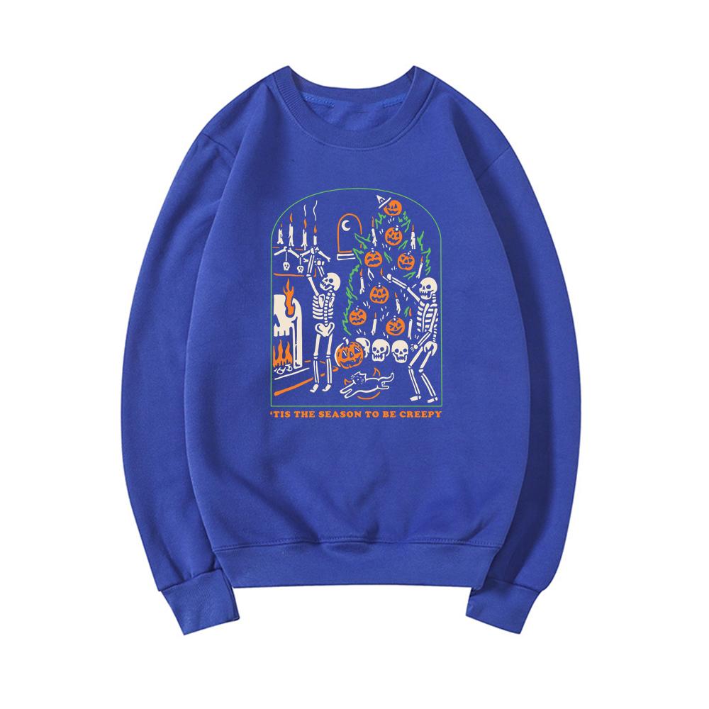 Tis The Season To Be Creepy Halloween Sweatshirt Funny Halloween Sweatshirts Women Graphic Hoodies Long Sleeve Casual Pullovers