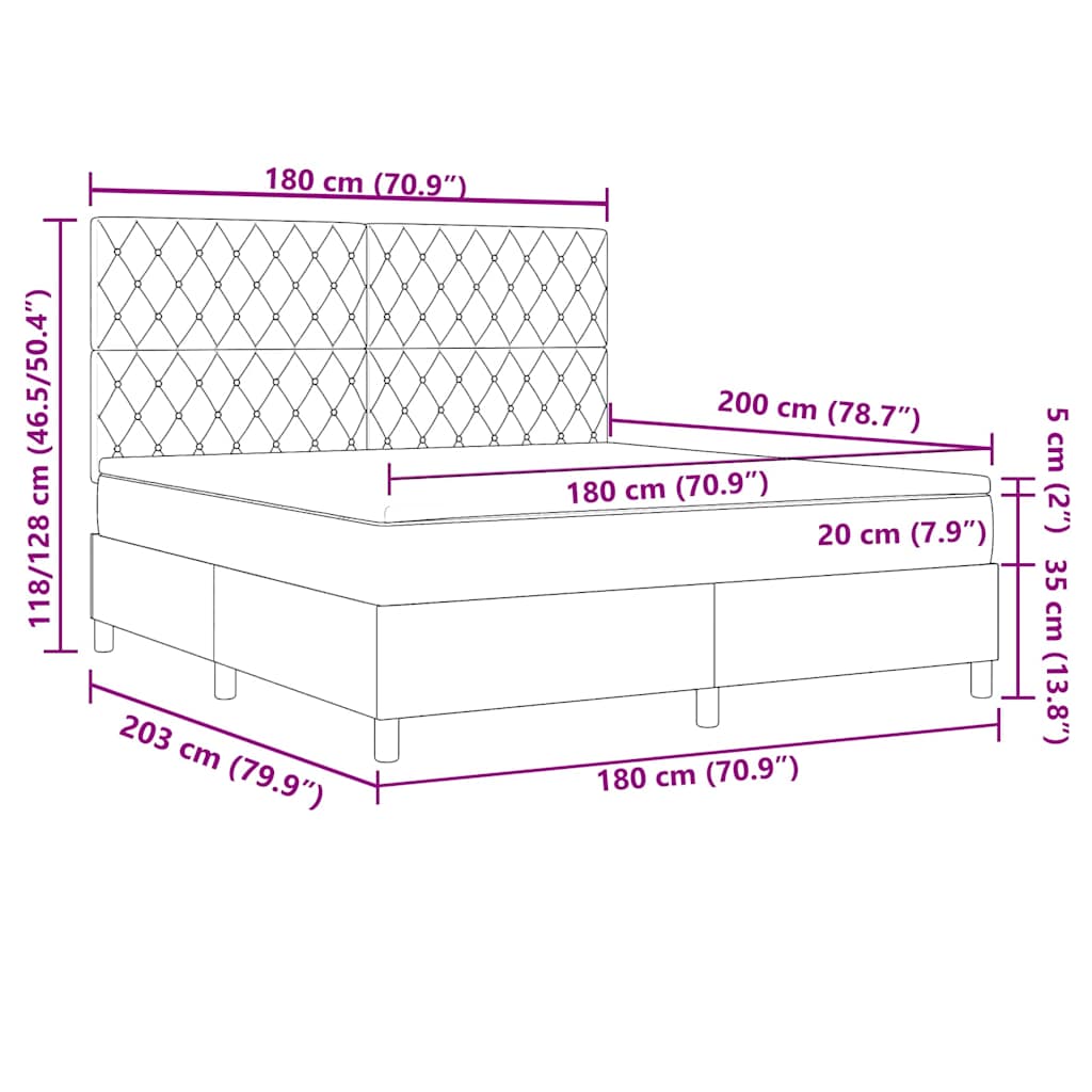 LED Box Spring Bed with Mattress Dark Gray 180 x 200 cm Velvet