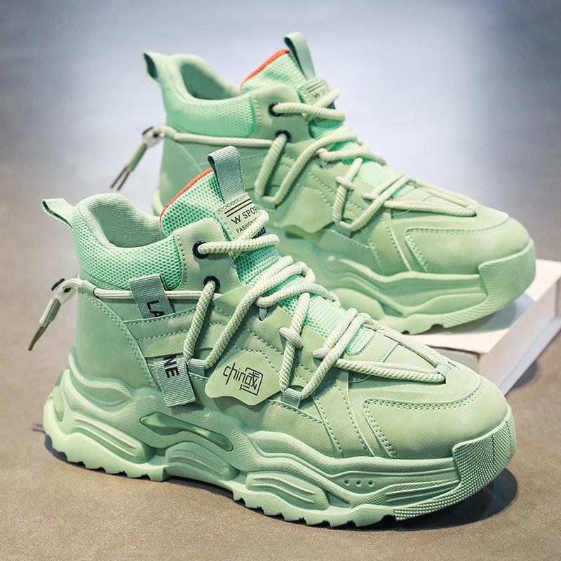 High-top winter new niche original sports and leisure students thick-soled heightening leather dad shoes
