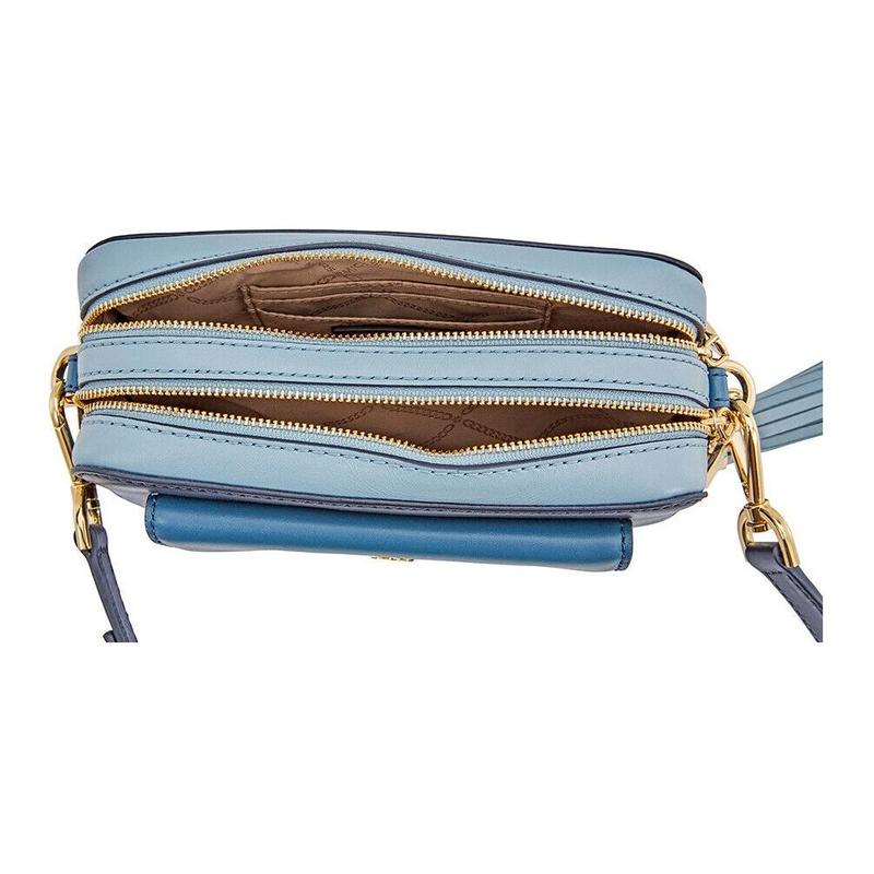 Michael Kors Tassel Pendant Zipper Closure Cow Leather Camera Bag Single Crossbody Bag Small Size Unisex Couple Style Blue