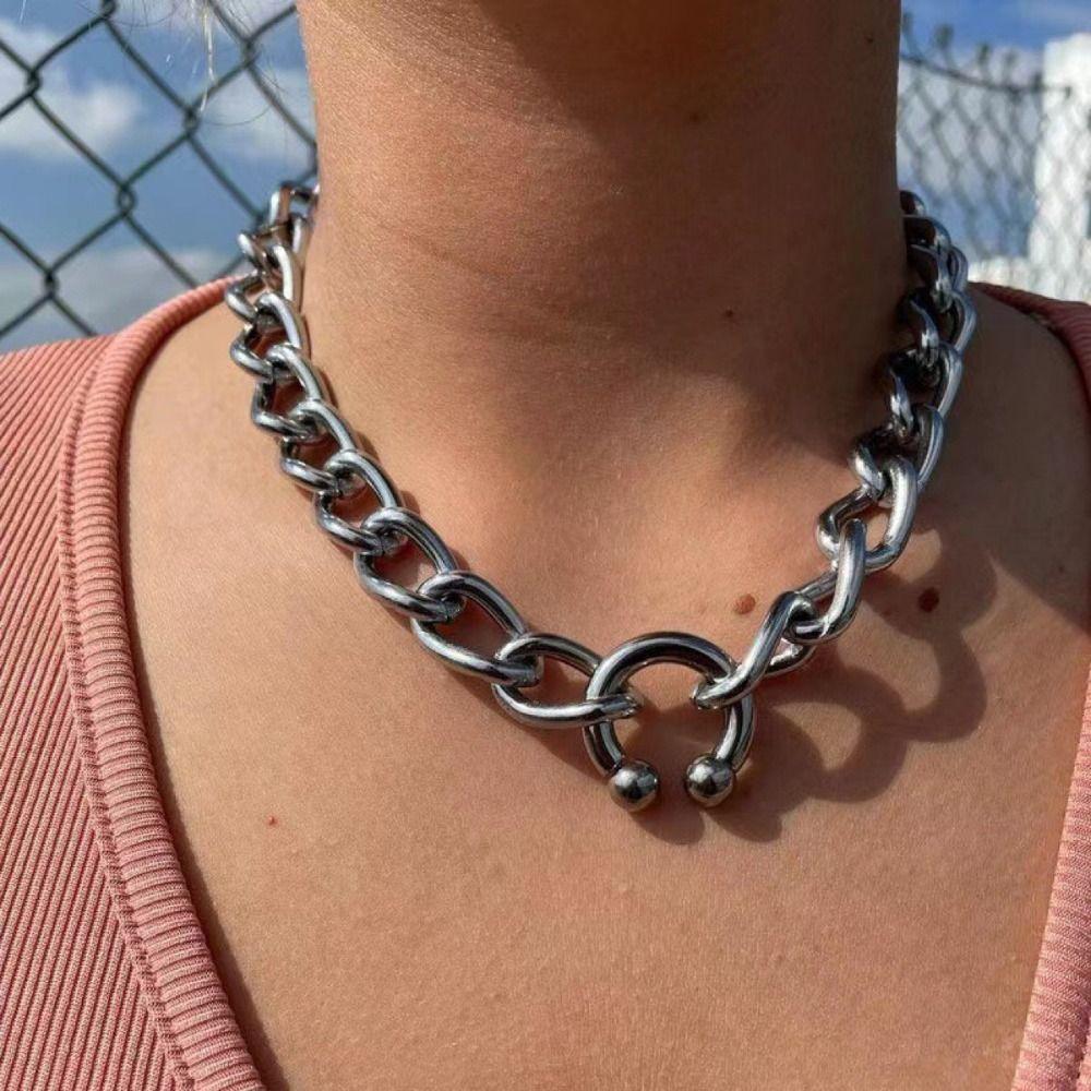 Sexy Cool Design C Shape Necklaces Hyperbole Look Short Length Thick Chain Choker Hip Hop Fashion Jewelry Unisex