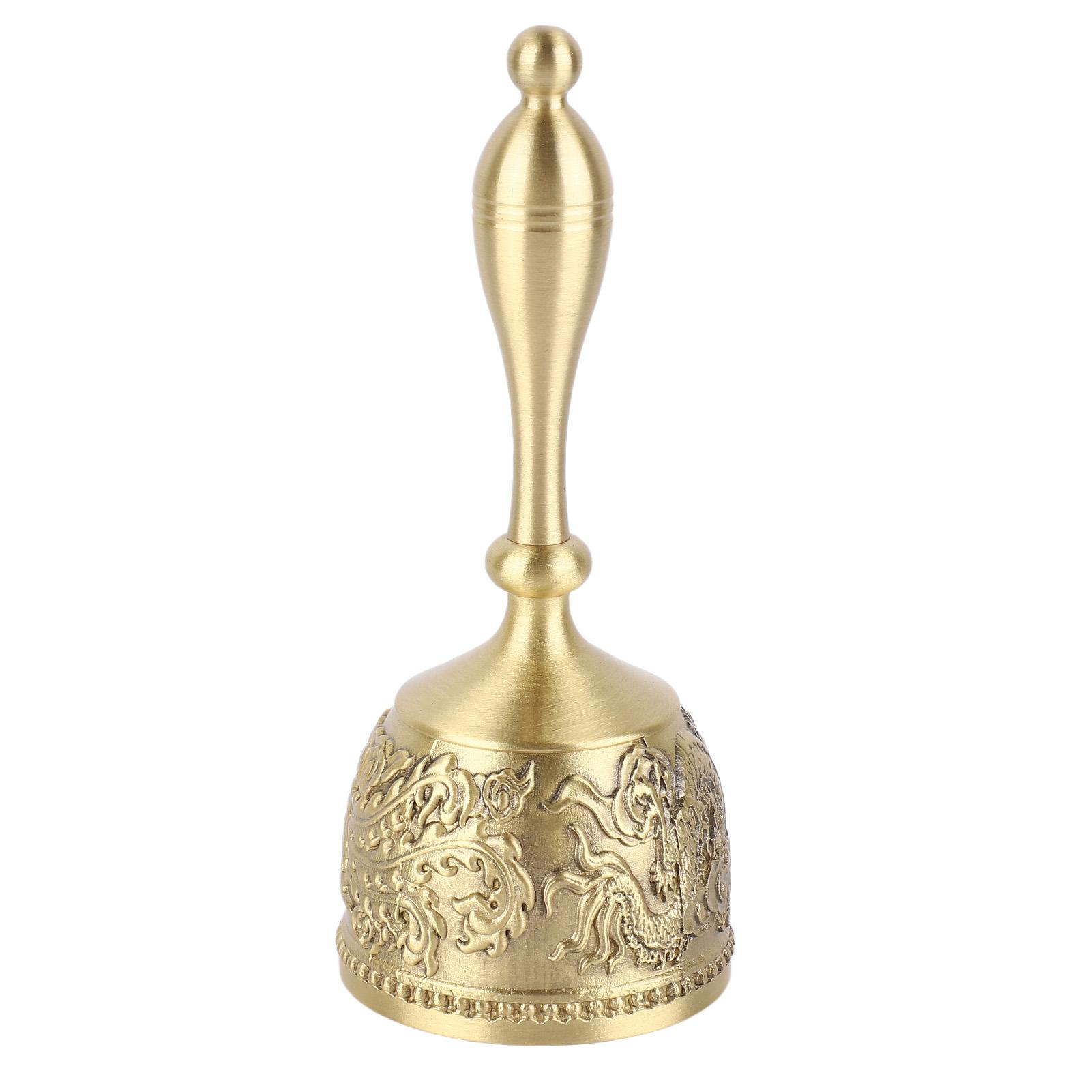 

Ручной звонок 4,7 дюйма в длину из чистой латуни изысканный резной узор изогнутая ручка ужин колокольчик для свадьбы