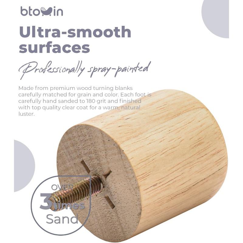 2 Zoll / 5 cm Massivholzmöbelfüße, 4 Stück Moderne Runde Holz-Kugelfüße Sofafüße mit Gewinde M8 Bolzen & Montageplatte & Schrauben