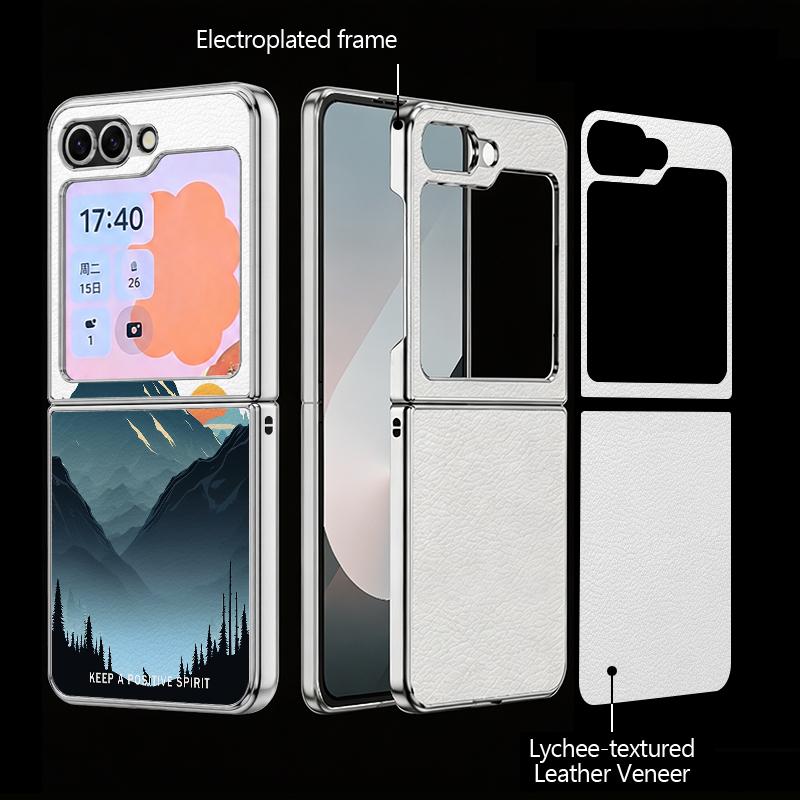Mountain Landscape Case For Samsung Z Flip 8 7 6 5 Hybrid 3in1 Leather Skin Plating Frame Hard Folding Phone Cover For Galaxy Z Flip8 Flip7 Flip6