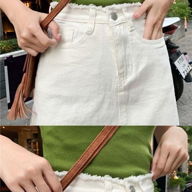 Винтажная джинсовая юбка с необработанными краями — фото 4