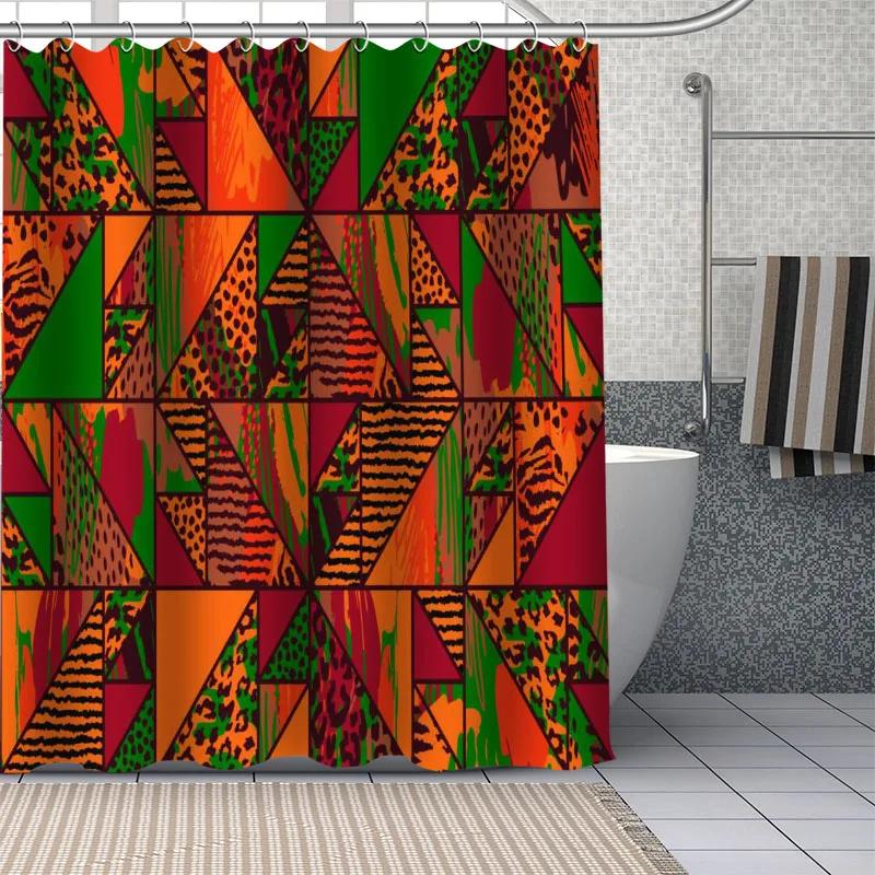 

African Ethnic Flower Pattern Shower Curtains Geometry Bathroom Curtain Fabric Waterproof Polyester For Bathtub Decor With Hooks W60H190(CM)-1 Pcs