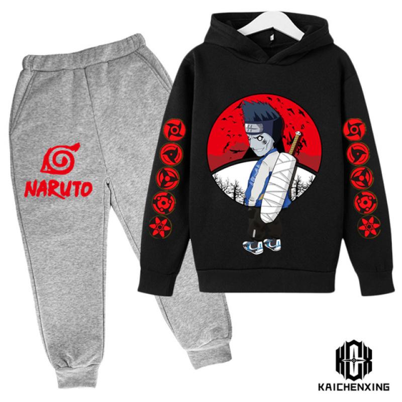 Naruto-Langarm-Outfits für Jungen, Kleidung, 4–14 Jahre, Kinder-Sets, Baby-Junge, lässiger Baumwoll-Trainingsanzug, Kapuzenpullover + Hosen-Set