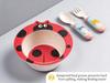 5-Piece Bamboo Fiber Children's Tableware Set: Cow & Ladybug Design with Plate, Bowl, Fork, and Spoon.
