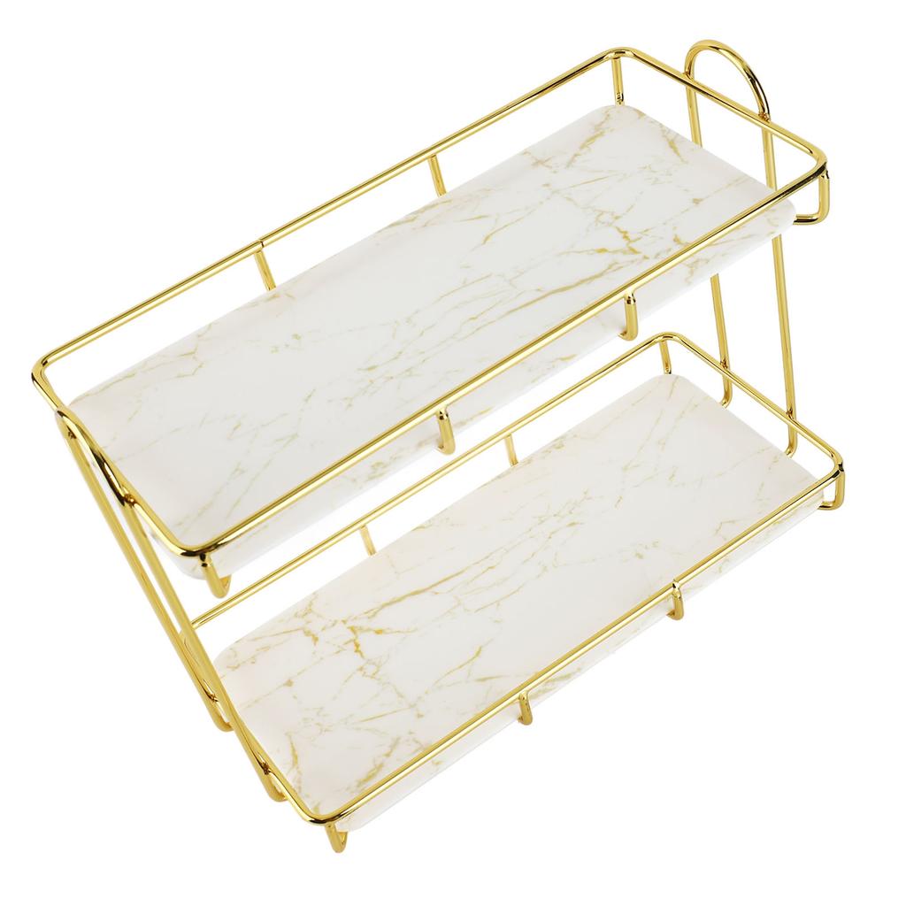 Badezimmer-Aufbewahrungsregal Gold Weiß 2 Etagen Make-up-Regal Humanisierte Struktur Anti-Rutsch-Arbeitsplatte