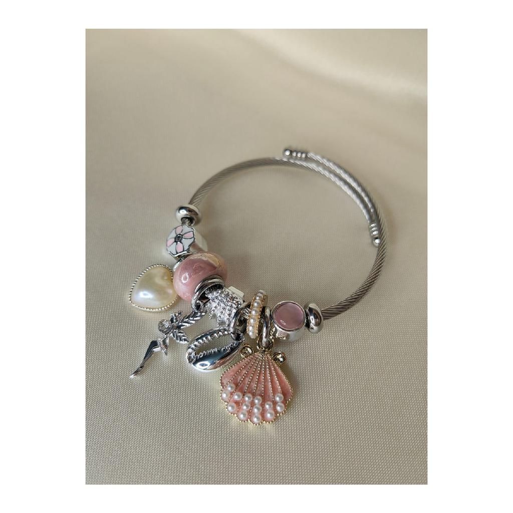 Silver Color Steel Bracelet With White Fish Charm